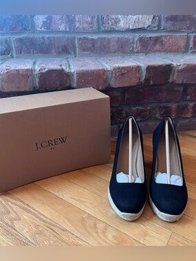 J. Crew Factory Black Canvas Espadrille Wedges